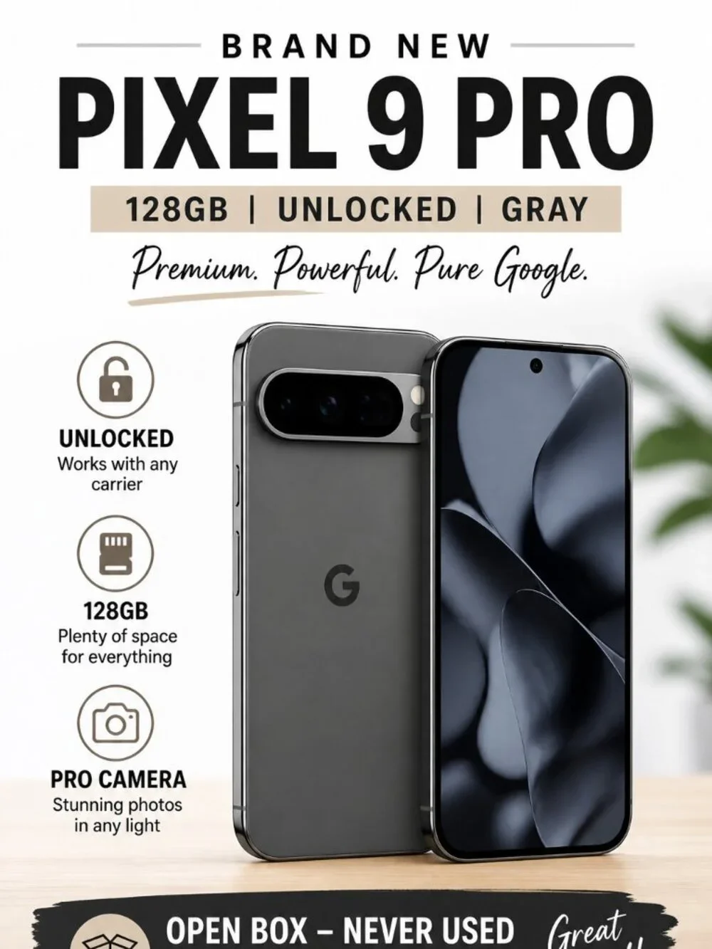 Google Pixel 9 Pro 128GB Unlocked Gray Open Box New Smartphone Android